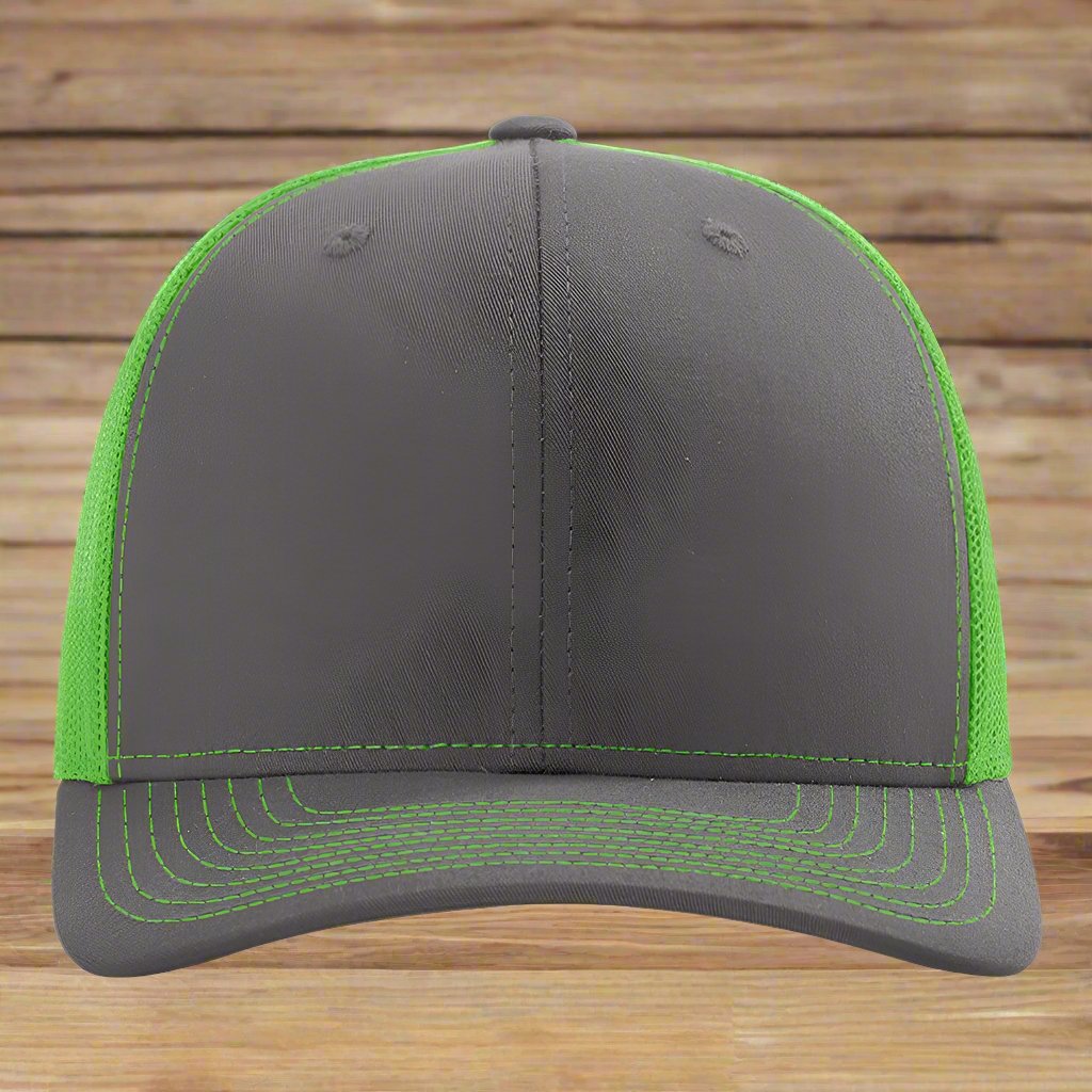 Richardson 112 - Snapback Trucker Cap - CHARCOAL GRAY AND NEON GREEN